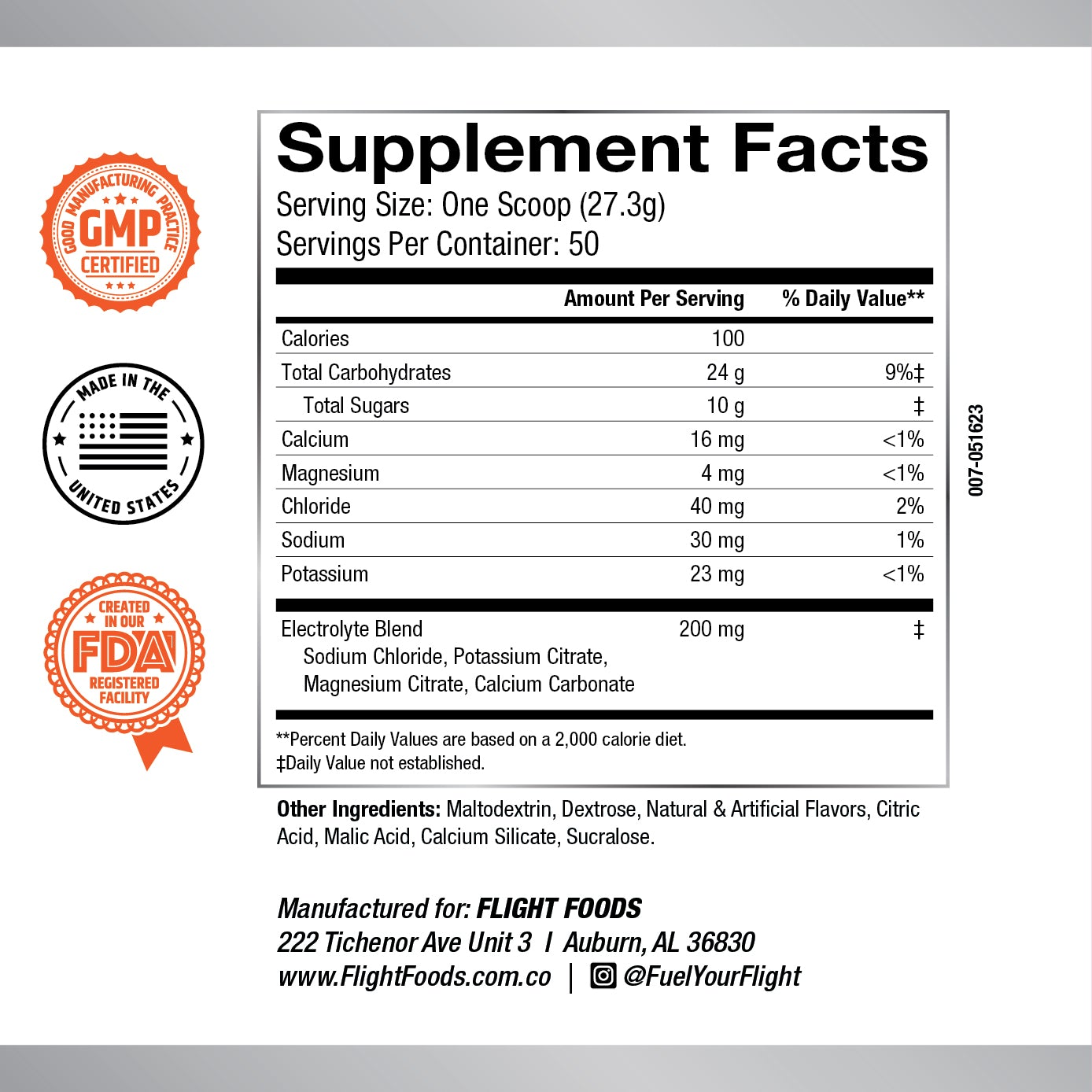 Label displaying the supplement facts and ingredients list of Refuel Electrolyte Carb Recovery Blend.