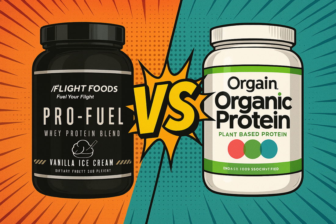 Whey vs. Plant Protein: Flight Foods Pro-Fuel Premium Whey Protein vs. Orgain Organic Plant Vegan Protein– Choosing the Best Shake for Your Goals