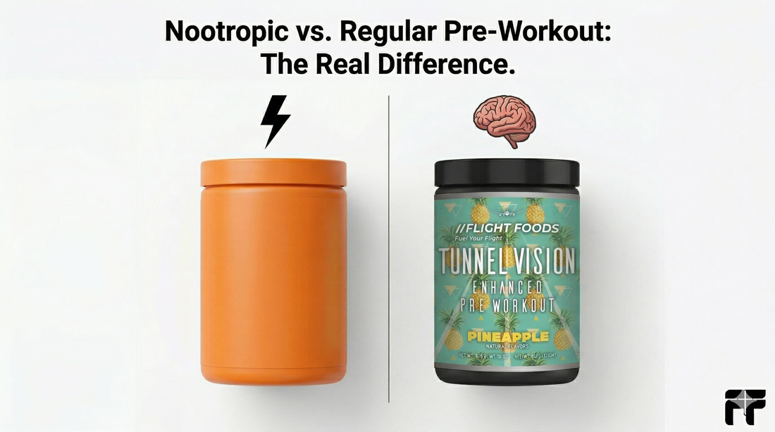 ootropic pre-workout vs regular pre-workout comparison — Flight Foods Tunnel Vision with Alpha-GPC and Huperzine A