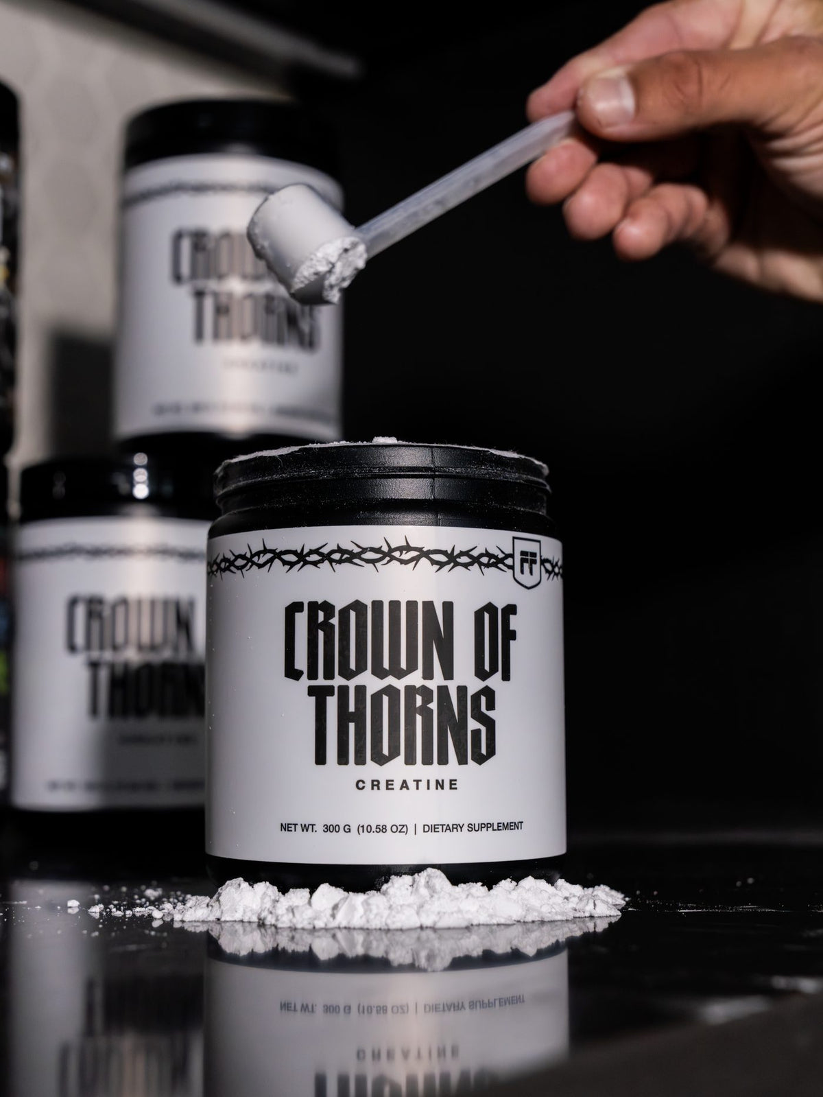 A scoop of Crown of Thorns creatine monohydrate