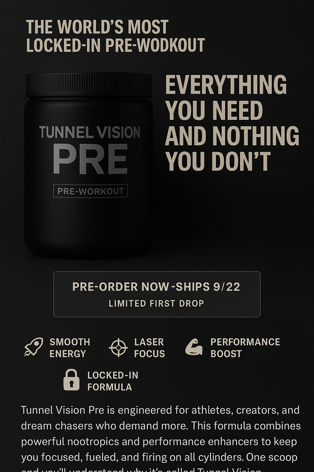 Tunnel Vision Pre-Workout | Clean Focus & Lasting Energy For Peak Performance