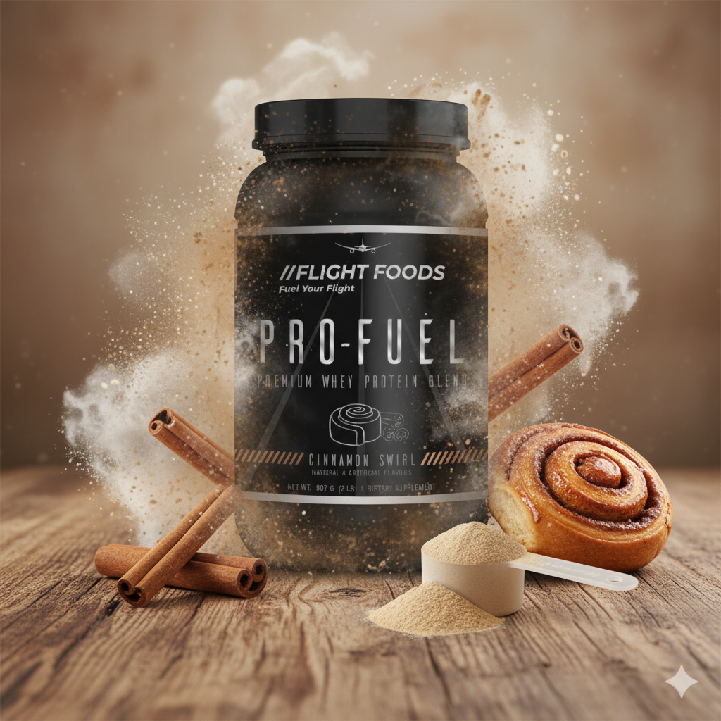 Pro-Fuel Premium Whey Protein Powder in Cinnamon Swirl flavor, container displayed on a white background.