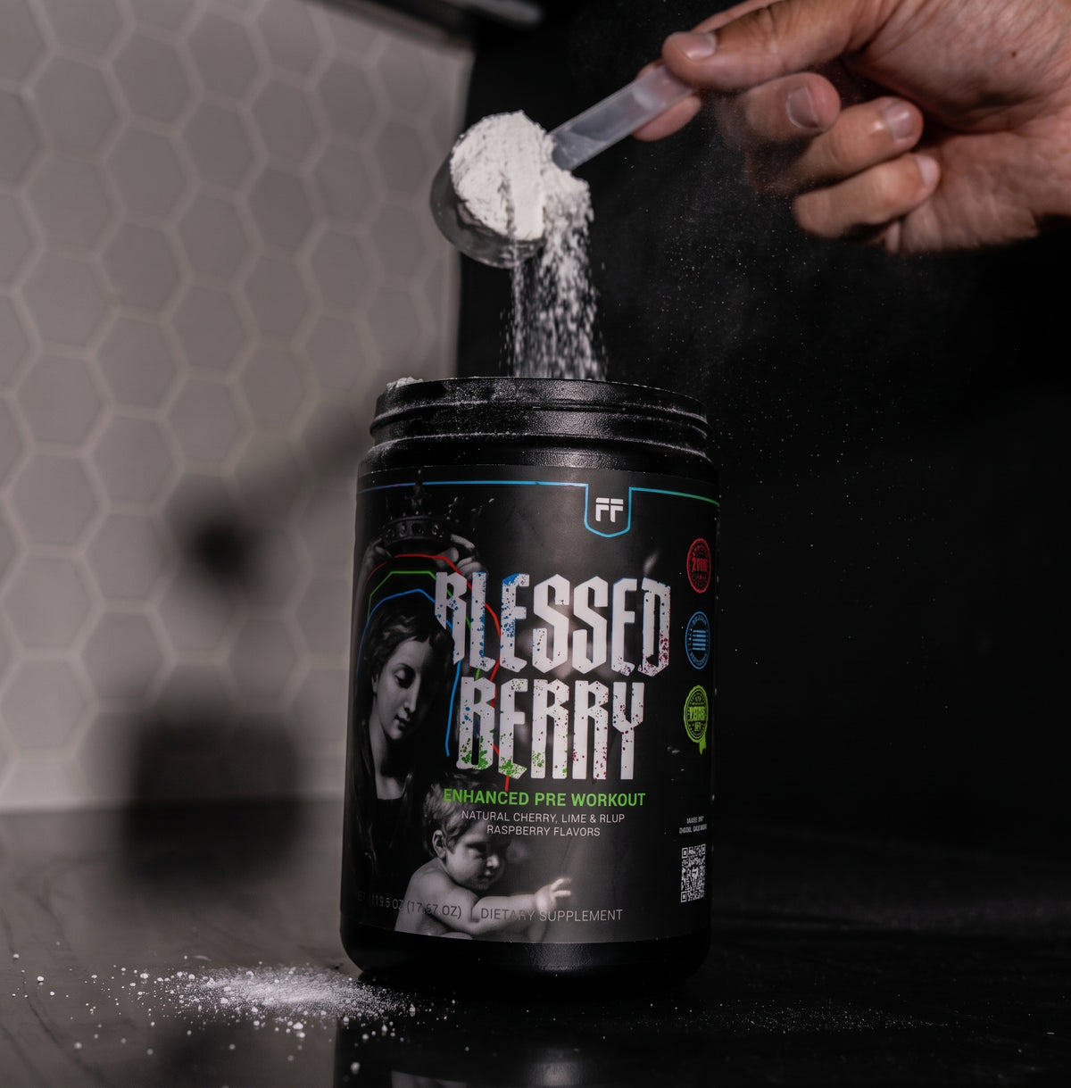 Blessed Berry Enhanced Pre-Workout tub, front view