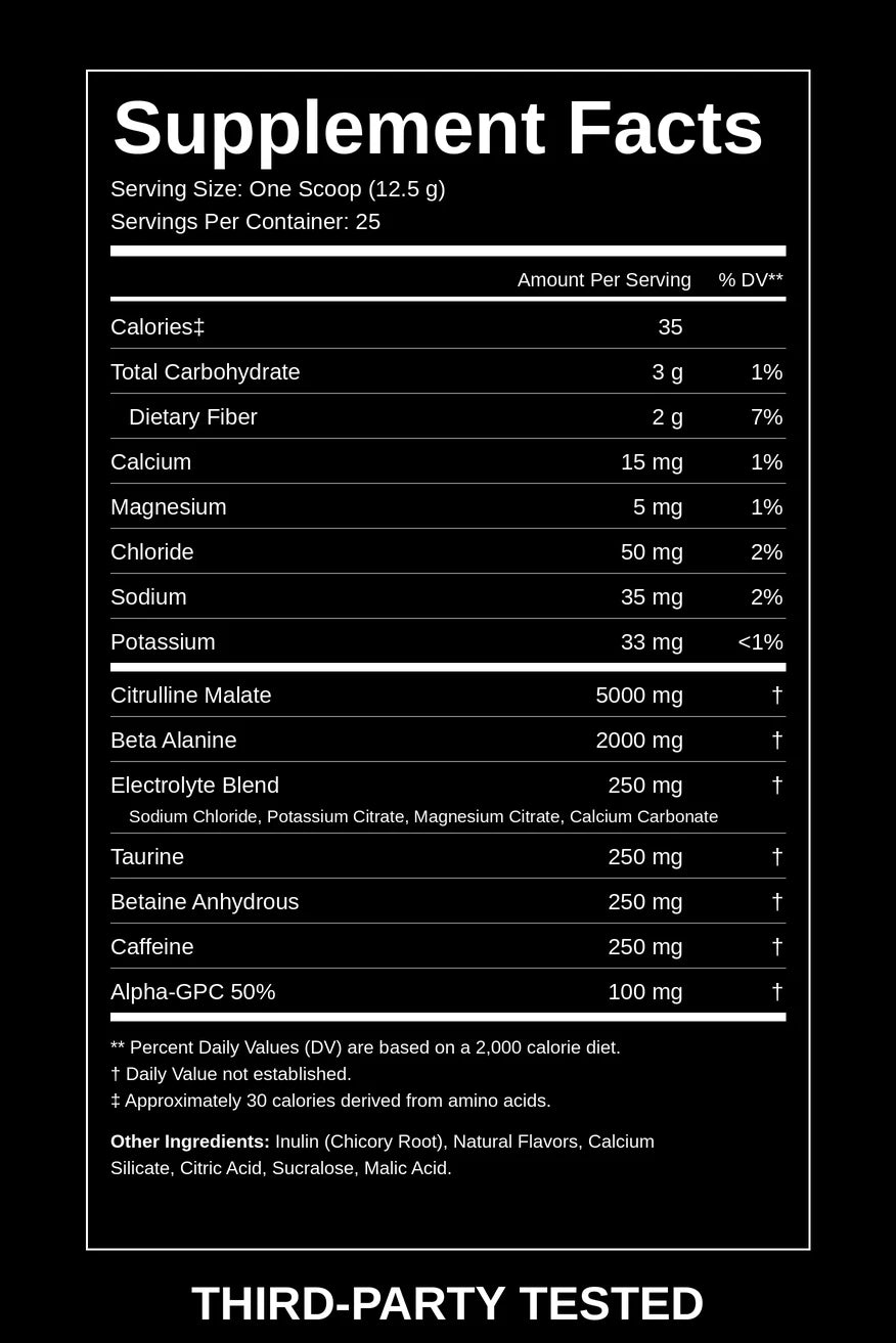 Crusader Creamsicle supplement facts panel