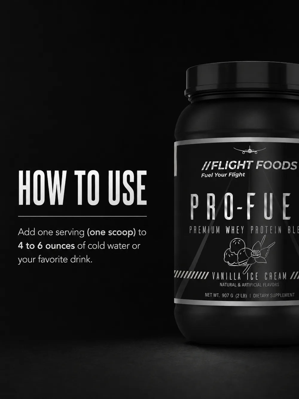 How to use Pro-Fuel: one scoop with 4 to 6 oz of cold water