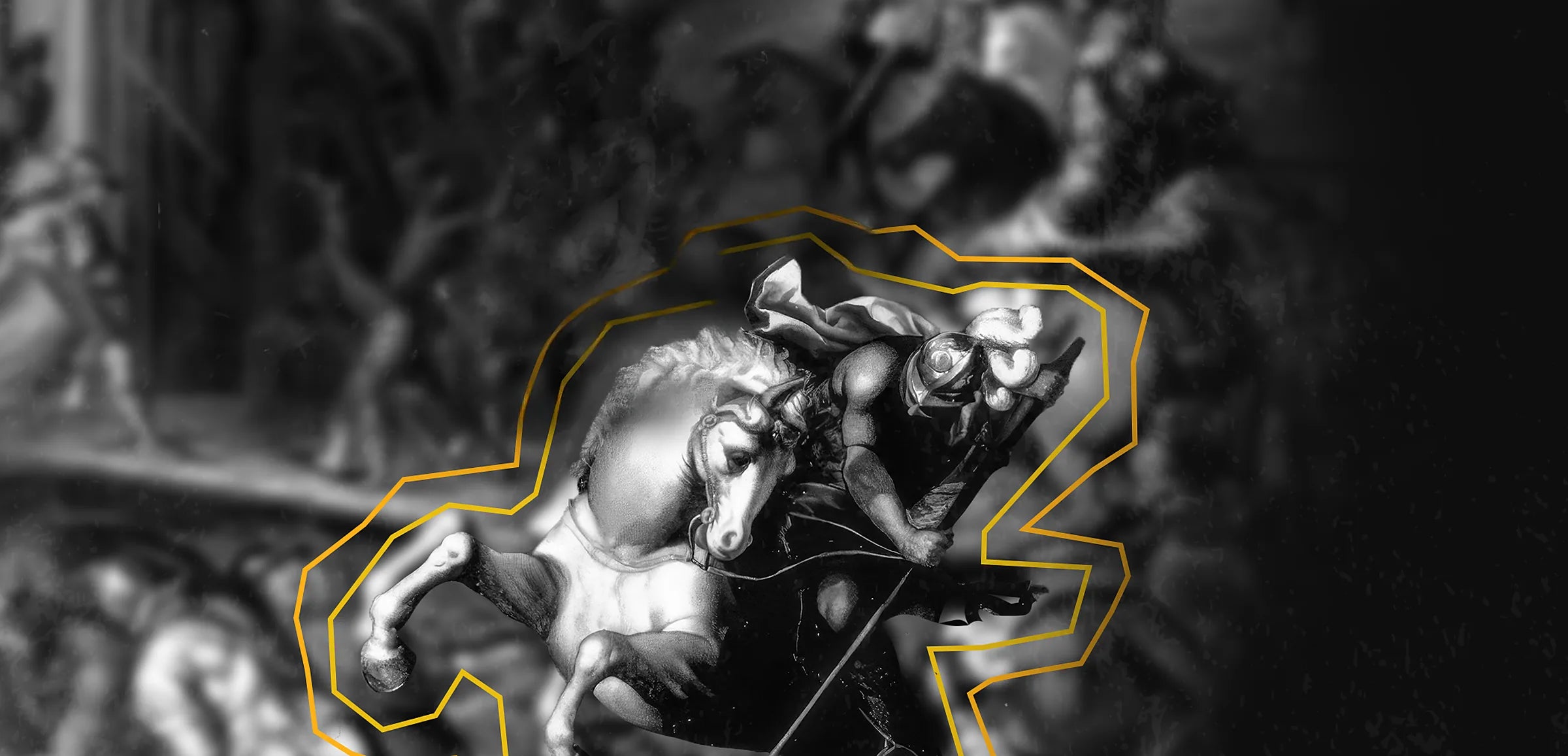 Crusader Creamsicle label artwork: a knight on a rearing horse, outlined in gold contour lines label artwork